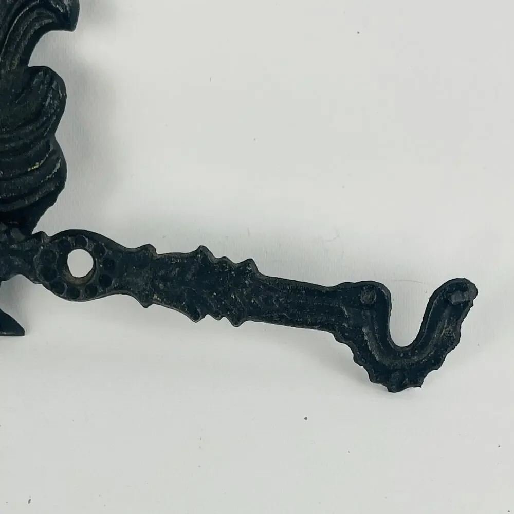 Vintage Black Cast Iron Rooster Small Wall Hook Farmhouse Swinging Hook